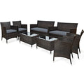 COSTWAY 8PCS Rattan Patio Furniture Set, Outdoor Wicker Rattan Chairs with Coffee Table, Rattan Cushioned Conversation Set for Backyard Balcony Porch Poolside, Grey