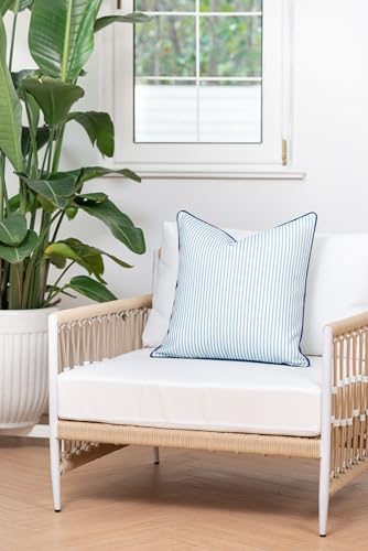 Hofdeco Premium Coastal Hampton Style Patio Indoor Outdoor Pillow Cover Only, 20"x20" Water Resistant for Backyard, Couch, Blue Stripe