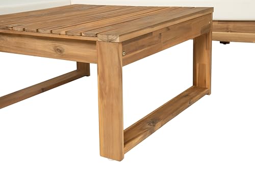 CKLMMC Acacia Wood 4pc Outdoor Sectional Sofa Set with Cushions and Slatted Design - Modern Patio, Deck & Garden Seating for Ultimate Comfort