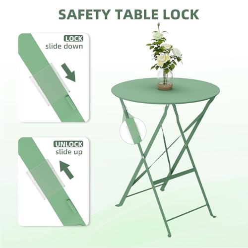 DSNAPE 3-Piece Folding Bistro Set, 2 Chairs and 1 Coffee Table, Space Saving Weather-Resistant Frame, Portable Indoor/Outdoor Patio Furniture Conversation Set for Garden Porch Balcony Deck - Green