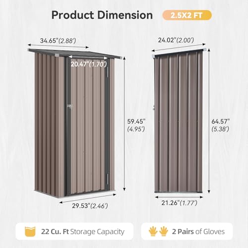 Aoxun 2.5x2FT Outdoor Storage Cabinet with Floor, Metal Tool Shed with Adjustable Shelves & Lockable Door, Weatherproof Outdoor Cabinet for Patio, Garden, Backyard