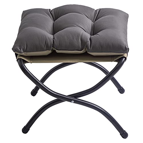 WELL-STRONG 15" Foldable Foot Stool Ottoman with Metal Frame - Washable Dark Grey Upholstered Indoor/Outdoor Footrest for Living Room, Bedroom, Patio - Space-Saving Compact Design