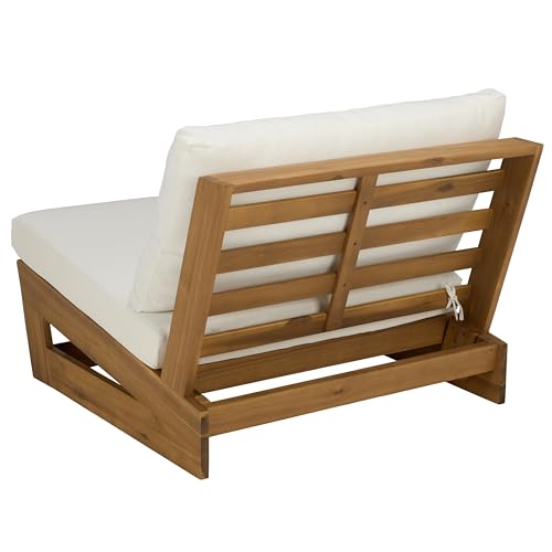 SAFAVIEH Outdoor - Duncan Chair Set of 2 - Natural & Beige Solid Wood - Weather Resistant - Ideal for Patio, Deck, Backyard, 32.68" W x 34" D x 24.4" H (PAT7336A-SET2)