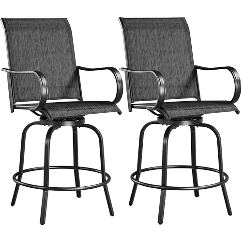 Yaheetech Patio Swivel Bar Stools Outdoor Chairs Set of 2 Outdoor High Bistro Stools Outdoor Furniture, All-Weather Patio Stools for Outside, Beach, Lawn, Poolside and Garden, Black