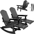 YEFU Outdoor Rocking Chairs Set of 2, Adirondack Chair with Retractable Ottoman, Adjustable Adirondack Rocking Chair,Rockings Chairs Outside,Weather Resistant,for Patio,Porch,Lawn,Heavy Duty,Black