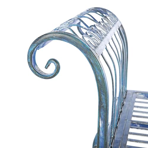 SAFAVIEH Outdoor - Brielle Iron Garden Bench - Mossy Blue - Vintage Ornate Scrollwork Design - Ideal for Patio, Deck, Porch, Garden, 52" W x 16" D x 25.5" H (PAT5004C)