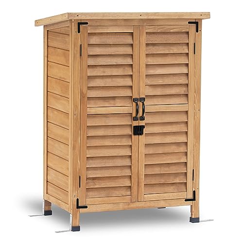 MCombo Outdoor Storage Cabinet, Small Storage Shed with Removable Shelf, Wood Garden Shed with 2 Doors for Yard Patio Lawn (24.6 x 18.3 x 38.2 inch) 0985 (Yellow)