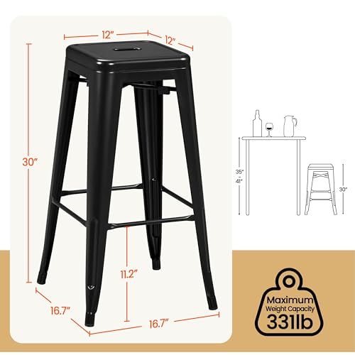 Yaheetech 30 Inch Metal Bar Stools Set of 4, Bar Height Backless Bartools, Industrial Stackable Bar Chairs with Footrest for Kitchen/Dining Room/Bistro/Patio, Black