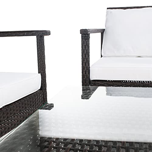 Safavieh Outdoor Collection Garnen Wicker Cushion 4-Piece Living Set PAT7714C, Brown/White