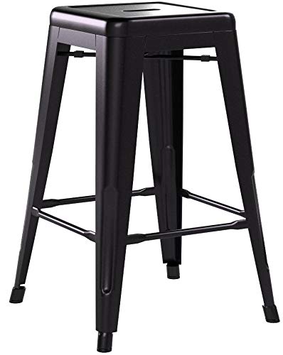 FDW Metal Bar Stools Set of 4 Counter Height Bar Stools 24 Inches Industrial Bar Chairs Patio Stool Stackable Backless Stool Indoor Outdoor Metal Kitchen Stools Bar Chairs (Black, 24")
