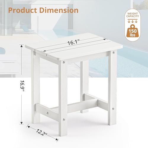 LUE BONA Outdoor Side Table, HDPS Small Outdoor Adirondack Side Tables, Outside End Table for Patio, Porch, Deck, Weather Resistant/Easy Maintenance, White