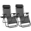 Sweetcrispy Zero Gravity Chairs, Set of 2 Portable Recliner Beach Camping Patio Outdoor Folding Lounge Chair with Cup Holder Trays and Adjustable Pillow for Poolside, Garden, Backyard, Lawn, Black
