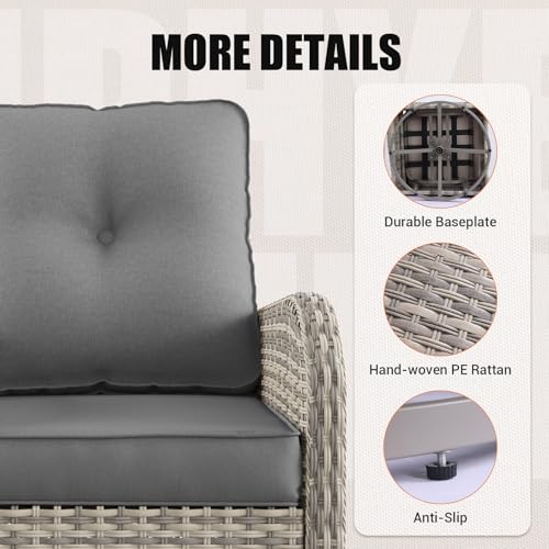 Muphyers 10-Piece Outdoor Patio Furniture Set with Rocking Swivel Chair, PE Wicker Rattan Sectional Sofa Patio Conversation Set with 55,000 BTU Fire Pit Table & Coffee Table, Grey