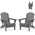 MUCHENGHY Folding Adirondack Chairs Set of 2 HDPE Weather Resistant, Patio Firepit Chairs, Sturdy Outside Chairs, Lawn Chairs, 15min Assembly 380lb Grey