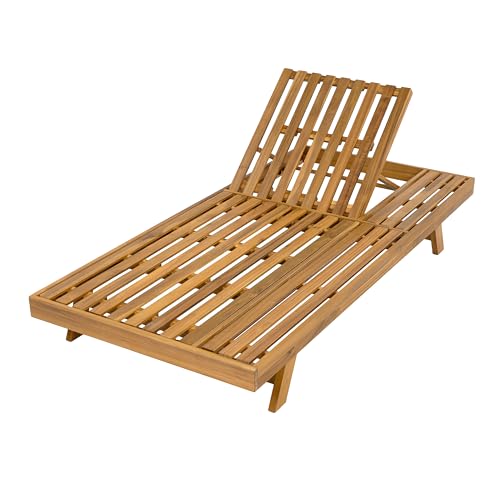 Christopher Knight Home Kayes Acacia Wood Chaise Lounge with 4'' Triple Folds Cushion, Outdoor 79'' Patio Recliner Chair with 4-Position Adjustable Backrest, Sun Lounger for Backyard, Teak+Dark Gray