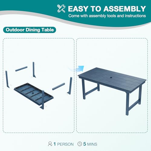 Mdeam 7-Piece HIPS Outdoor Dining Set, 66.9" Patio Table with Umbrella Hole, 440LBS Capacity, 6 Wider Chairs, Dining Table Set for 6, Indoor Outdoor Furniture with Galvanized Steel Frame, Navy Blue