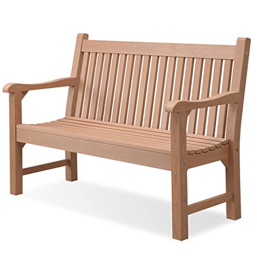 Psilvam 2-Person Outdoor Bench with 700 Lbs Weight Capacity, Poly Lumber Weatherproof Garden Bench Seating for Porch, Balcony and Park, All-Weather Patio Bench Furniture (Teak)
