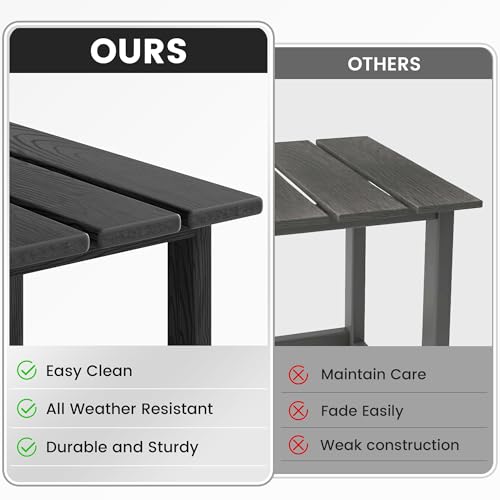 Kromax Outdoor Side Table, Adirondack Square Patio Table, Easy Maintenance & Weather Resistant, HDPE End Table for Backyard, Pool, Patio, Porch, Black
