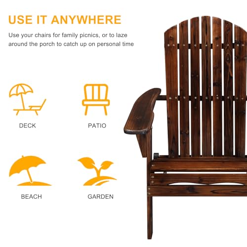 Outvita Folding Adirondack Chair Set of 2, 350LBS Solid Wood Garden Chair Weather Resistant, Outdoor Wooden Accent Furniture Fire Pit Lounge Chairs for Garden, Yard, Patio, Lawn, Carbonized