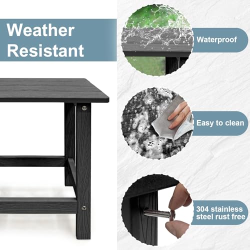 Meluvici Outdoor Side Table, HDPS Single Adirondack Side Table Weather Resistant, Outside Table for Adirondack Chair, Outside End Table for Patio, Pool, Deck, Porch, Patio or Indoor Use, Black