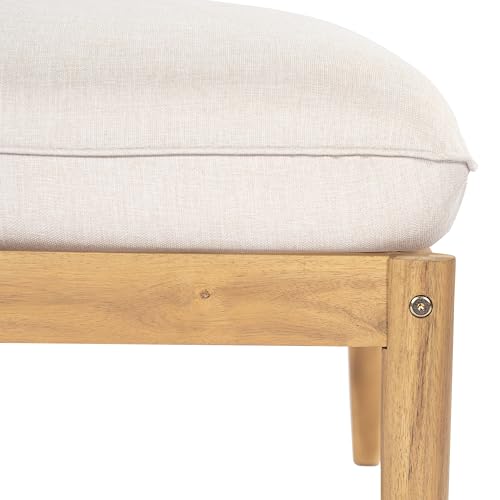 Christopher Knight Home Terassi Indoor/Outdoor Ottoman with Cushion, Acacia Wood Patio Ottoman, Outdoor Foot Stool for Patio Furniture Set, Versatile Stools for Balcony/Garden/Porch, Beige+Light Teak