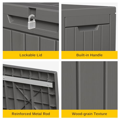 EAST OAK 60 Gallon Deck Box, Outdoor Storage Box with Padlock for Patio Furniture, Patio Cushions, Gardening Tools, Pool Supplies, Waterproof and UV Resistant Resin, Grey