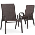 Villeston 24.4" Wide Outdoor Stackable Chairs Set of 4, Stacking Patio Chairs with Textilene Fabric, Outside Furniture for Garden Backyard Balconie Poolside Deck, Brown