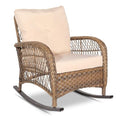 VIVIJASON Outdoor Wicker Rocking Chair, Patio Rattan Rocker Chair with Cushions & Steel Frame, All-Weather Rocking Lawn Wicker Furniture for Garden Backyard Porch (Beige)