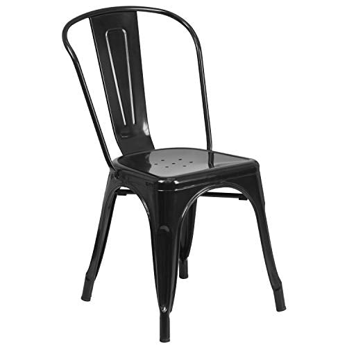 Flash Furniture Luke Commercial Grade 4 Pack Black Metal Indoor-Outdoor Stackable Chair