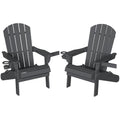 Shintenchi Folding Adirondack Chairs Set of 2,HDPE All-Weather Patio Chairs with Cup Holder & Phone Holder,Wooden Textured Fire Pit Chairs for Patio,Outside,Deck,Backyard,Dark Grey