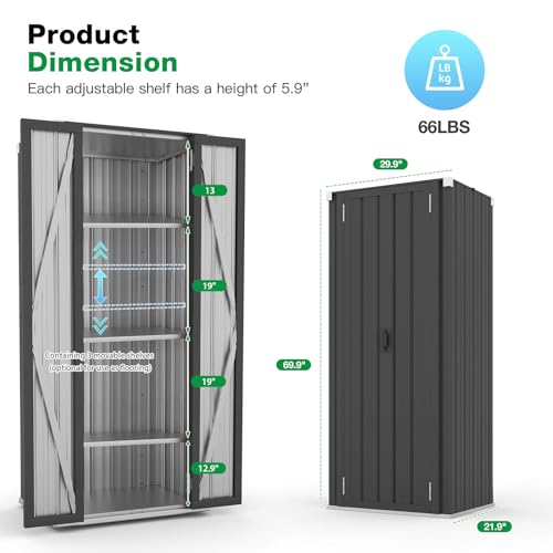 AECOJOY Outdoor Storage Cabinet, Outdoor Cabinets Waterproof with Shelves, Vertical Tall Garden Outdoor Cabinet, Sheds & Outdoor Storage Clearance Cabinet Weatherproof for Outside in Dark Grey