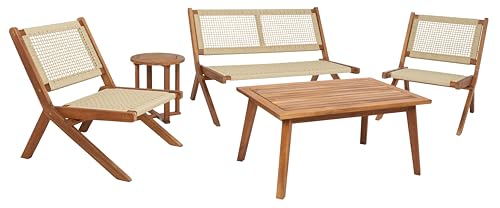 SAFAVIEH Outdoor Collection Kobina Natural/Natural Rope Solid Wood 5-Piece Conversation Patio Set