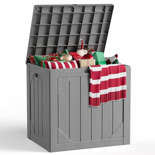 MAKE CHANGES Outdoor Storage Box,30 Gallon Deck Box Outdoor Storage Bench Outside Waterproof Resin Storage Bench, Lockable Patio Cushions, Garden Tools Storage For Furniture, UV Resistant(Gray