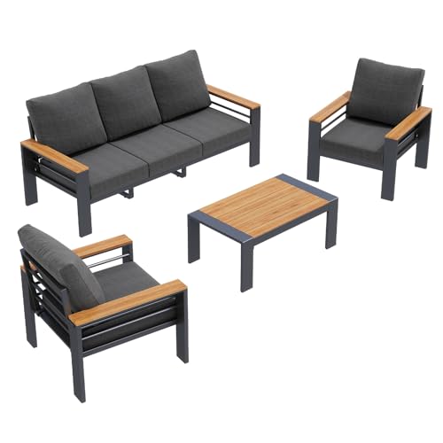 Aoxun Patio Furniture Set, 5 Piece Aluminum Patio Sets with 5" Thicken & Washable Cushion, Waterproof Outdoor Furniture with Coffee Table, Outdoor Couch Sectional for Backyard, Porch and Garden