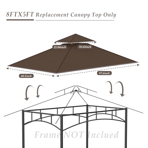 Grill Gazebo Replacement Top, 5 * 8 Outdoor BBQ Gazebo Top Cover, Double Layer BBQ Gazebo Top Canopy for Model #L-GG001PST-F(Brown)