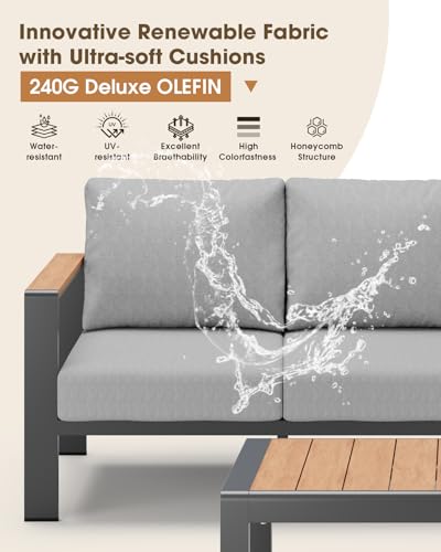 ComfCove Aluminum Outdoor Patio Furniture Set 8 Seats, Outdoor Sectional Corner Sofa, Patio Conversation Sets with Coffee Table & Washable Thick Cushions, Outdoor Furniture for Backyard, Porch, Gray