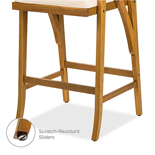 Best Choice Products Set of 2 Outdoor Acacia Wood Bar Stools Bar Chairs for Patio, Pool, Garden w/Weather-Resistant Cushions - Cream