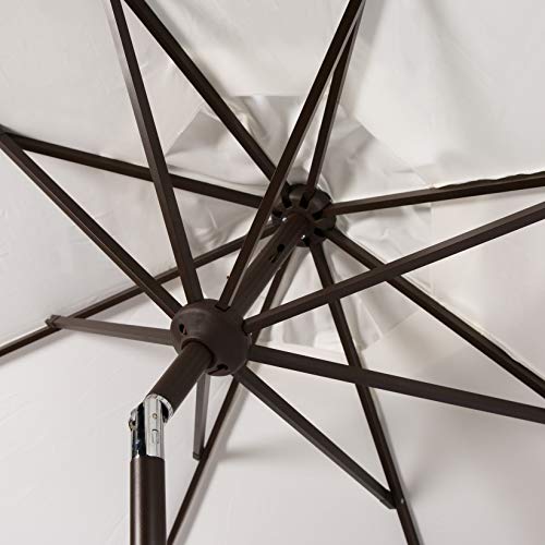 SAFAVIEH Outdoor - Venice 9-Foot Crank Patio Umbrella - Ivory & Black Canopy - Brown Aluminum Pole - Single Scallop Trim Design - Ideal for Patio, Deck, Poolside, Backyard (PAT8010E)