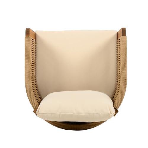 Christopher Knight Home Levi Set of 2 Outdoor Dining Chairs, Acacia Wood Patio Dining Room Chair with Waterproof Cushions, Rope-Wrapped Accents, Comfy Poolside Kitchen Chairs, Teak + Beige