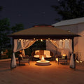 Garvee 12x12FT Pop Up Gazebo with Mosquito Netting, Outdoor Canopy Tent Easy Setup for Backyard Patio Garden Deck, Khaki & Coffee