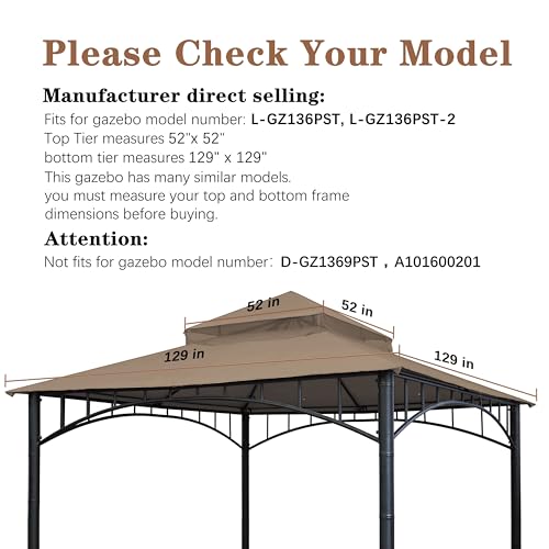 SCOCANOPY Gazebo Replacement Cover Compatible with Target Madaga Gazebo Model L-GZ136PST, L-GZ136PST-2/7/9 and Havana Gazebo, (New Khaki)