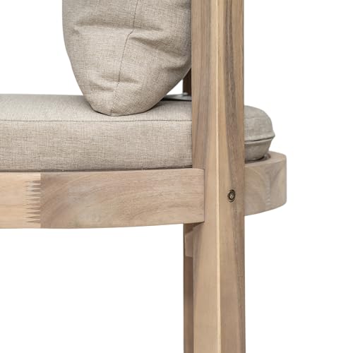 Christopher Knight Home Kuart Acacia Wood Outdoor Bar Stool Set of 4 with Cushion, Patio Armchair Set for Bar Table, Wooden Patio Counter Height Bar Stool with Footrest, Natural Washed+Beige