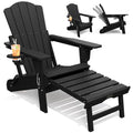 THOEOE Folding Adjustable Adirondack Chairs with Ottoman & 1 Cup Holders, HDEP Multifunctional Adirondack Chair with Footrest,Black