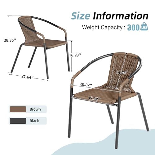 Amopatio Outdoor Dining Chairs Set of 6, Stackable Outdoor Patio Chairs, Rattan Patio Chairs Set of 6, for Porch, Deck, Yard, Garden, Poolside, Bistro, Restaurant, 6 Pack, Brown