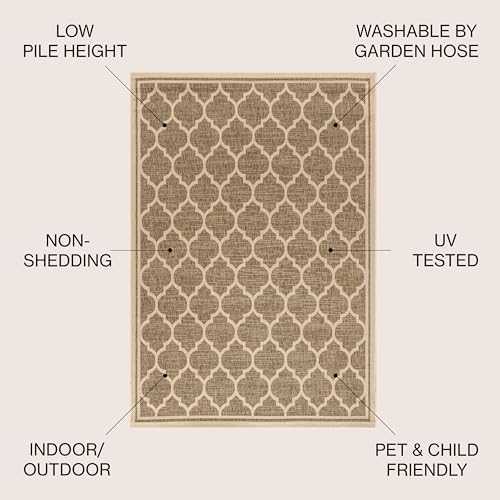 JONATHAN Y Moroccan Trellis Indoor Outdoor Area Rug 8X10 Brown/Beige, Trebol Textured Weave for Backyard, Patio, Porch, Easy-Cleaning, High Traffic, Pet-Friendly, Non-Shedding (SMB109A-8)
