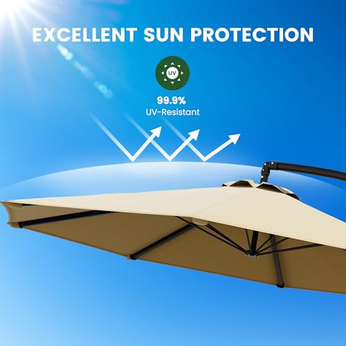 OLILAWN Cantilever Offset Patio Umbrellas, Outdoor 10 feet Large Patio Umbrella with Base Included, Upgraded Yarn-dyed Fabric Shade, Sturdy 8 Rids, 360 Degree Rotation & Easy Tilt Adjustment, for Resort Courtyard Hotel Leisure Zone Commercial Leisure Terr