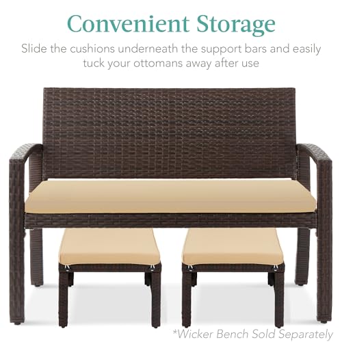 Best Choice Products Set of 2 Wicker Ottomans, Multipurpose Outdoor Furniture for Patio, Backyard, Additional Seating, Footrest, Side Table w/Removable Cushions, Steel Frame - Brown/Tan