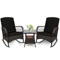 LEVELEVE 3 pcs Rocking Bistro Set Conversation Chairs PE Wicker Outdoor Rocking Chairs & Glass Table,for Porch Lawn Garden Backyard Deck(Rocking Set,Black)