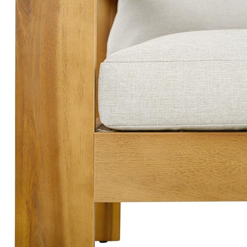 Christopher Knight Home Kayahs 5 Pieces Acacia Wood Furniture Set, Patio Conversation Sofa Chat Set with Coffee Table and Ottoman, Outdoor Sectional Sofa Set for Backyard Balcony, Teak Finish+Beige