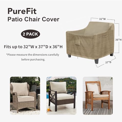 PureFit Outdoor Chair Covers Waterproof 2 Pack Patio Furniture Lawn Chair Covers for Outdoor Furniture with Air Vent and Padded Handles, Fits up to 32W x 37D x 36H Inches, Camel